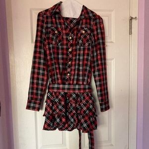 Plaid long sleeve mini dress